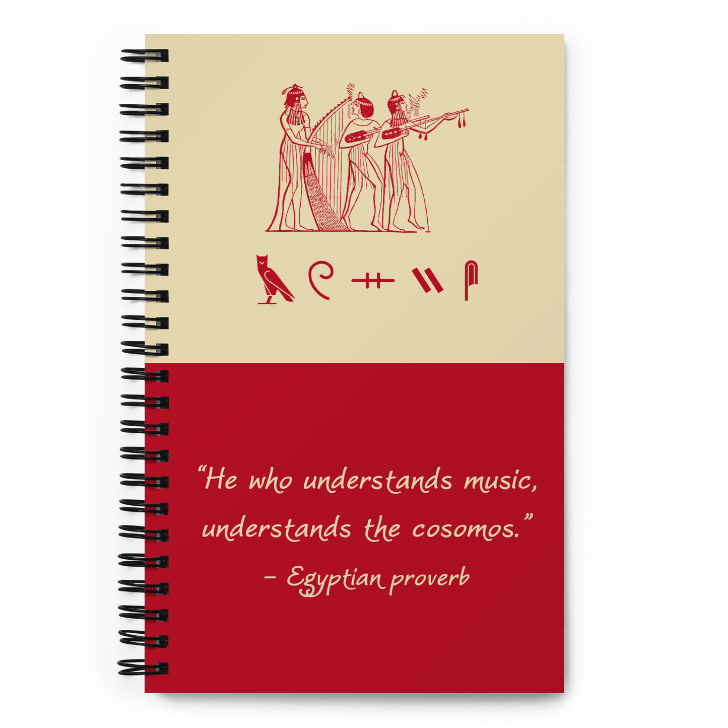 Ancient Egyptian Music Proverb Spiral Notebook-by SS-Beige Red-Front