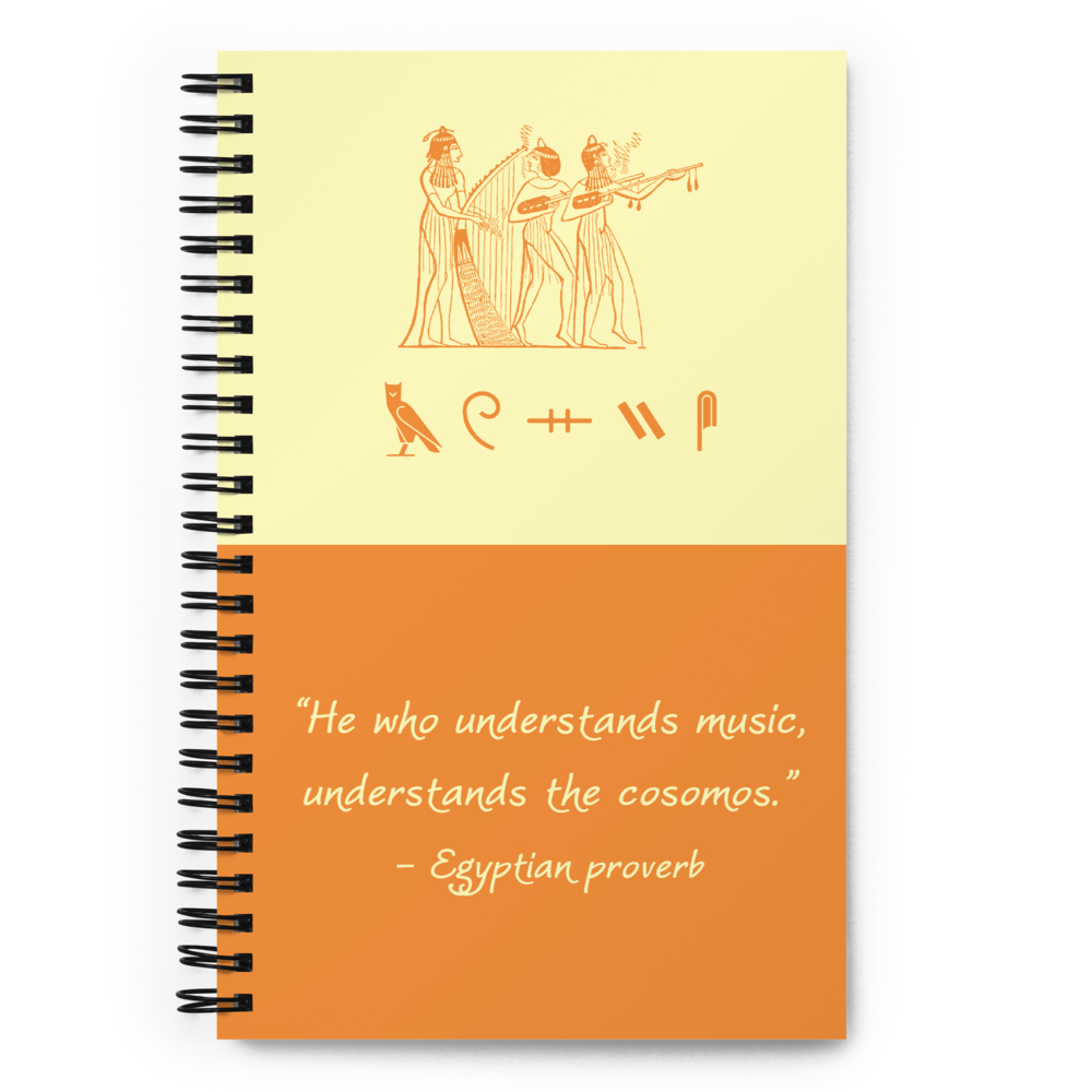 Ancient Egyptian Music Proverb Spiral Notebook-by SS-Cream Orange-Front